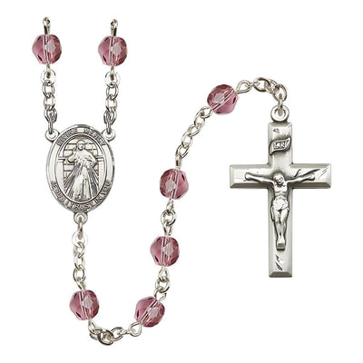 Divine Mercy February Birthstone Crystal Silver-Plated Rosary with 6mm Crystal Beads in Amethyst, Bliss Manufacturing