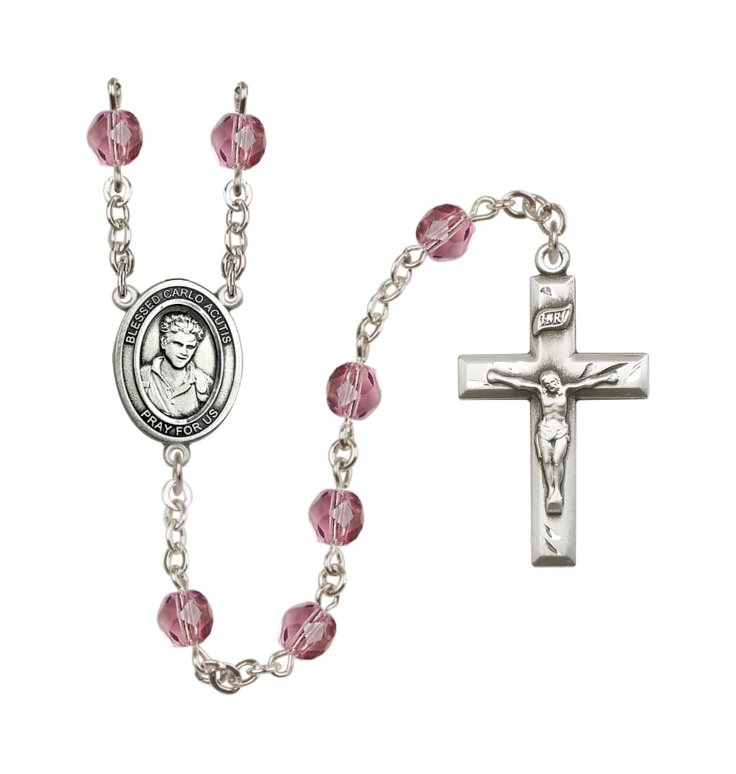 Bliss Child's Blessed Carlo Acutis Birthstone Crystal Rosary,Amethyst    -Feb,