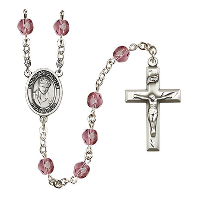 St. Carlo Acutis Birthstone Amethyst Fire Polished Rosary, Bliss Manufacturing