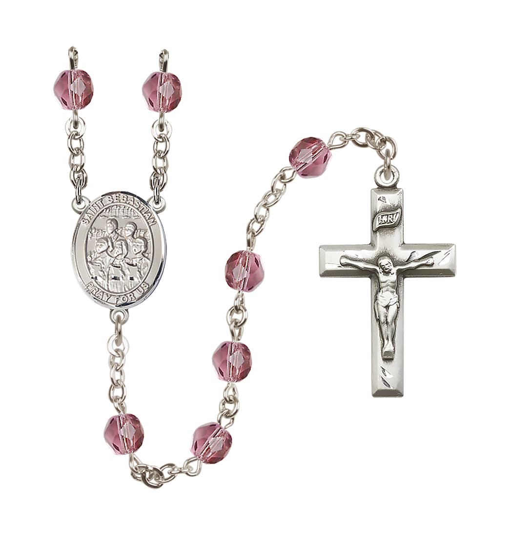 Bliss St Sebastian Choir 6mm Fire Polished Amethyst/Feb Birthstone Rosary,