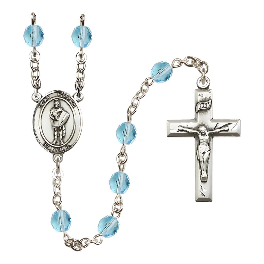 Bliss St Florian Fire Polished Birthstone Rosary,Aqua March Birthstone,