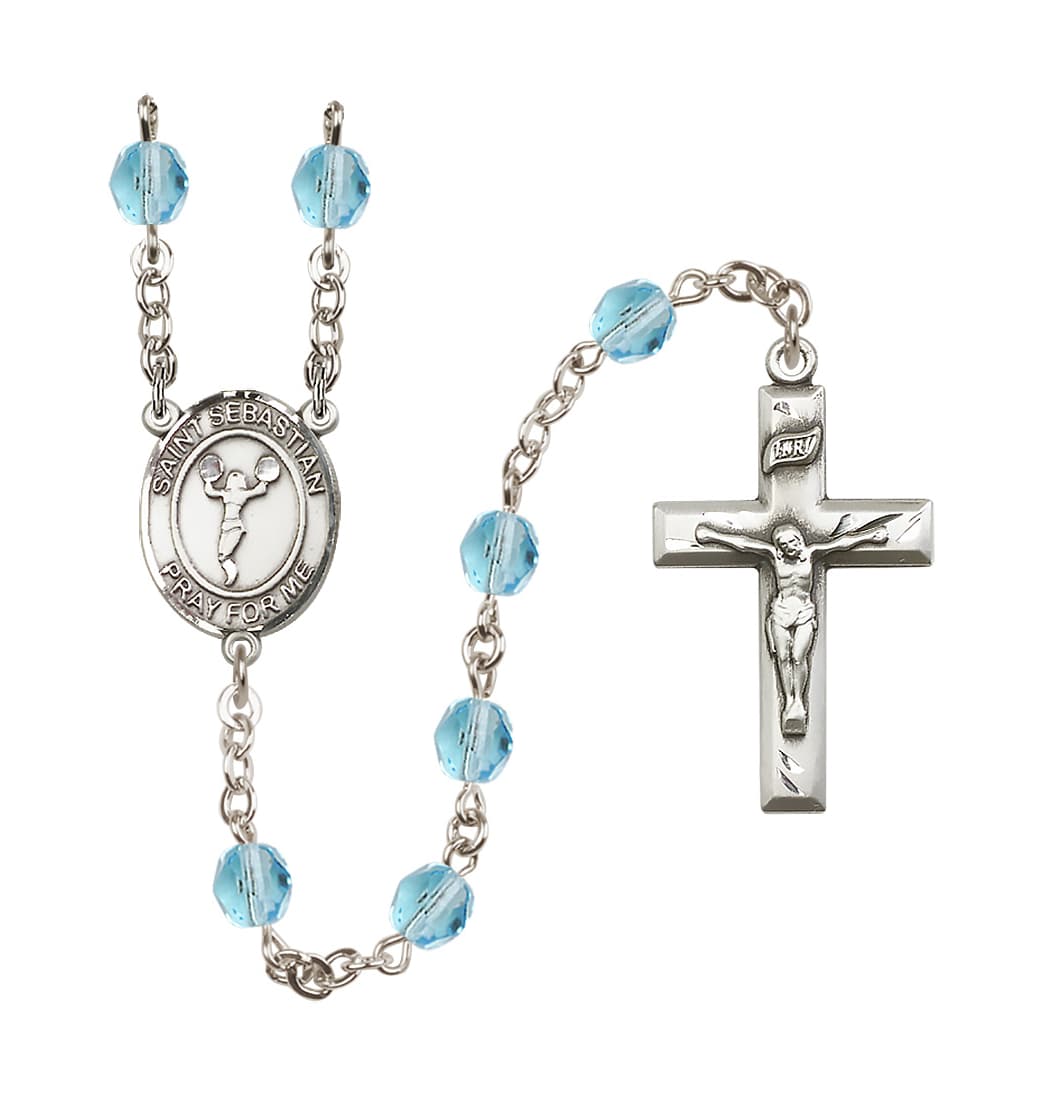 Bliss St Sebastian Cheerleading 6mm Mar/Aqua Fire Polished Rosary