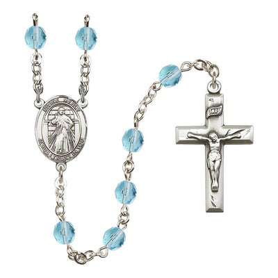 Divine Mercy March Birthstone Crystal Silver-Plated Rosary with 6mm Crystal Beads in Aqua, Bliss Manufacturing