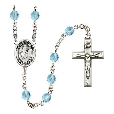 St. Carlo Acutis Birthstone Aqua Fire Polished Rosary, Bliss Manufacturing