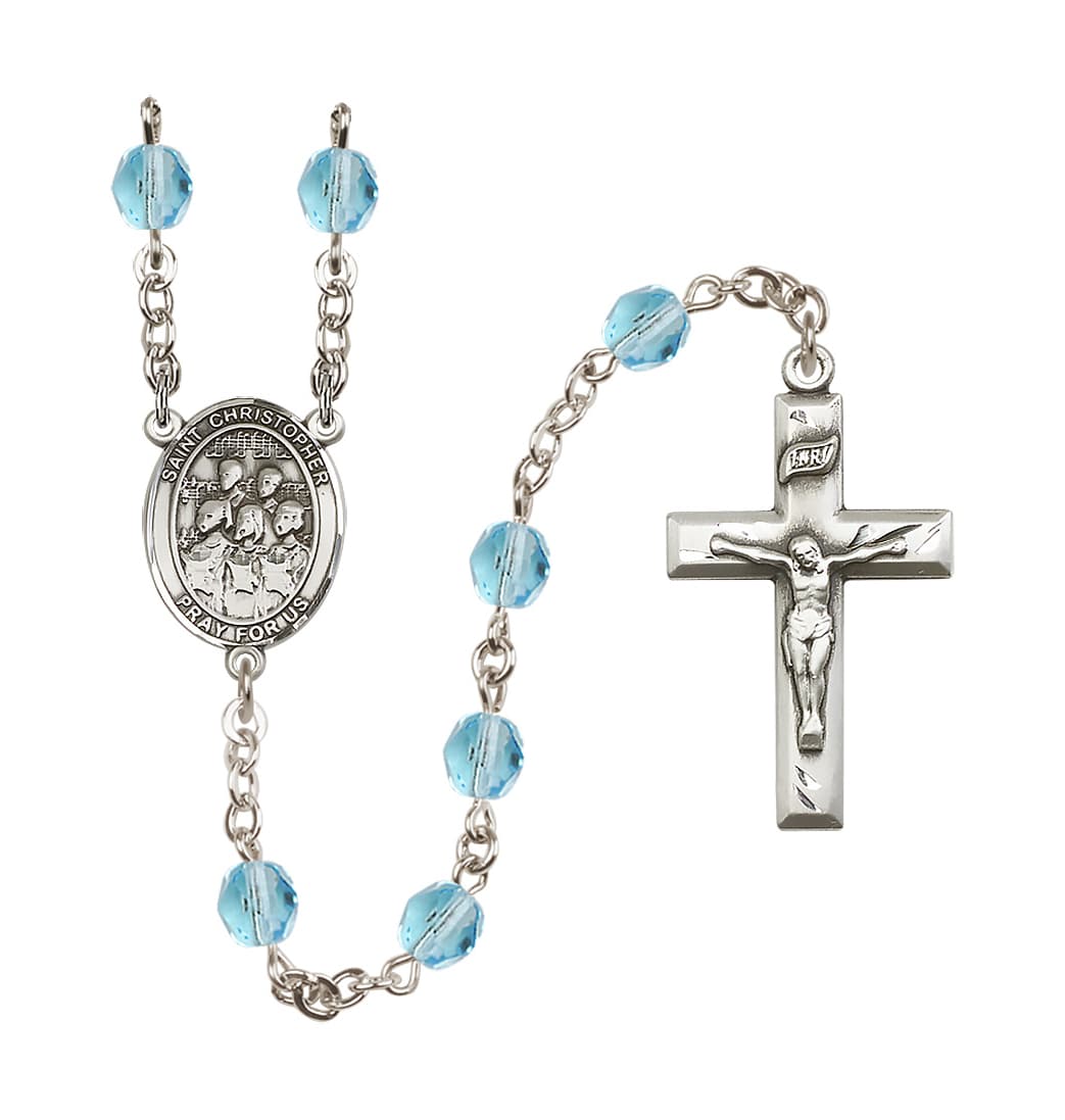 Bliss St Christopher Choir Aqua 6mm Fire Polished Rosary,