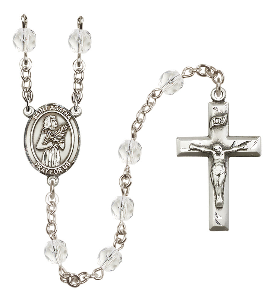 Bliss Small Child's St Agnes of Rome Birthstone Fire Polished Crystal Rosary in Crystal,