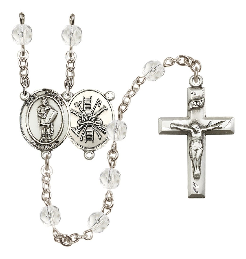 Bliss St Florian Firefighter Center Fire Polished Birthstone Rosary,Birthstone April Crystal,