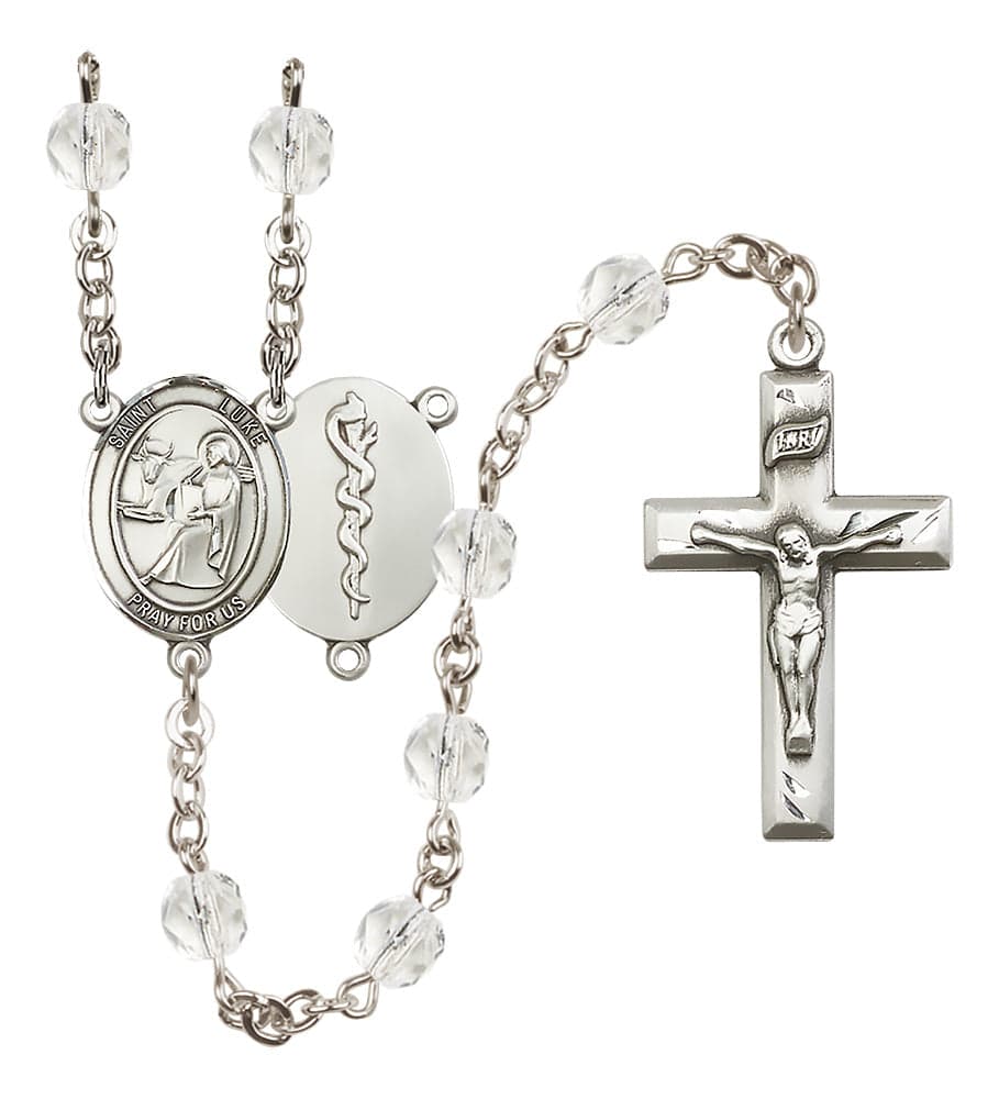 Bliss Silver Plated 6mm Fire Polished Saint Luke the Apostle / Doctor Rosary,