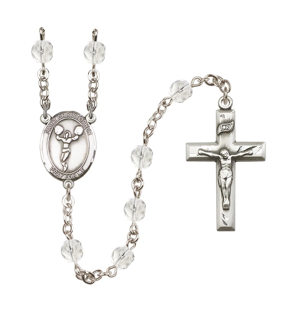 Bliss St Christopher Cheerleading 6mm Fire Polished Rosary in Crystal,