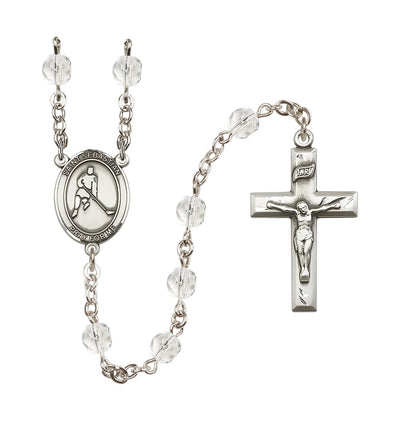 St Sebastian Ice Hockey 6mm Fire Polished Rosary in Crystal, Bliss Manufacturing