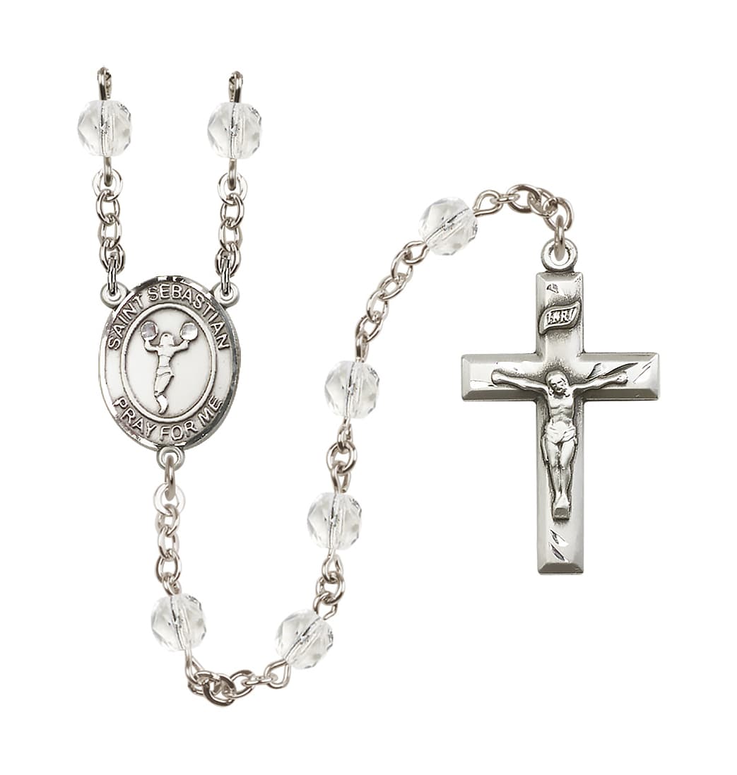 Bliss St Sebastian Cheerleading Apr/Crystal 6mm Fire Polished Rosary