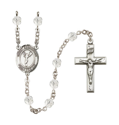 St Sebastian Cheerleading Apr/Crystal 6mm Fire Polished Rosary, Bliss Manufacturing