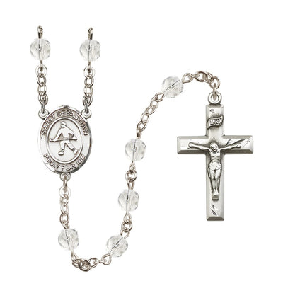 Silver Plated 6mm Fire Polished Saint Sebastian/Field Hockey Rosary in Crystal, Bliss Manufacturing