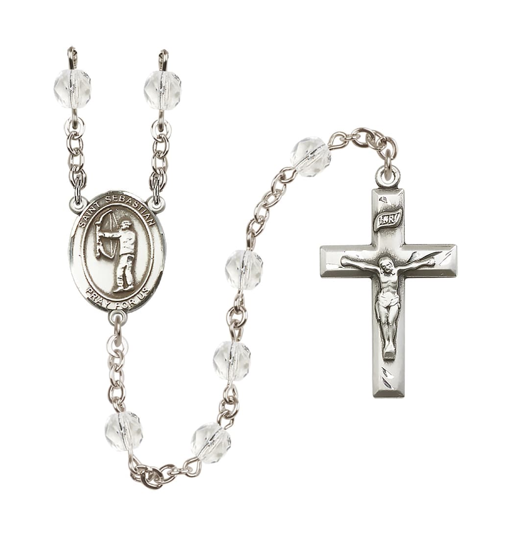 Bliss St Sebastian Archery 6mm Fire Polished Rosary in Crystal,