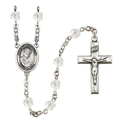 St. Carlo Acutis Birthstone Clear Fire Polished Rosary in Crystal, Bliss Manufacturing
