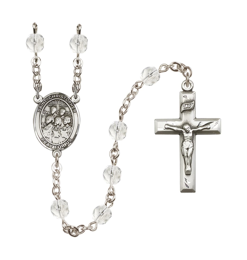 Bliss St Christopher Choir Crystal/April 6mm Fire Polished Rosary,