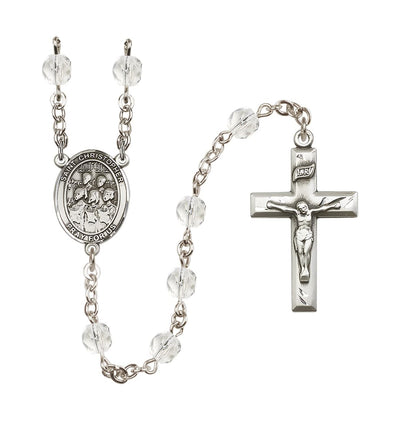 St Christopher Choir Crystal/April 6mm Fire Polished Rosary, Bliss Manufacturing
