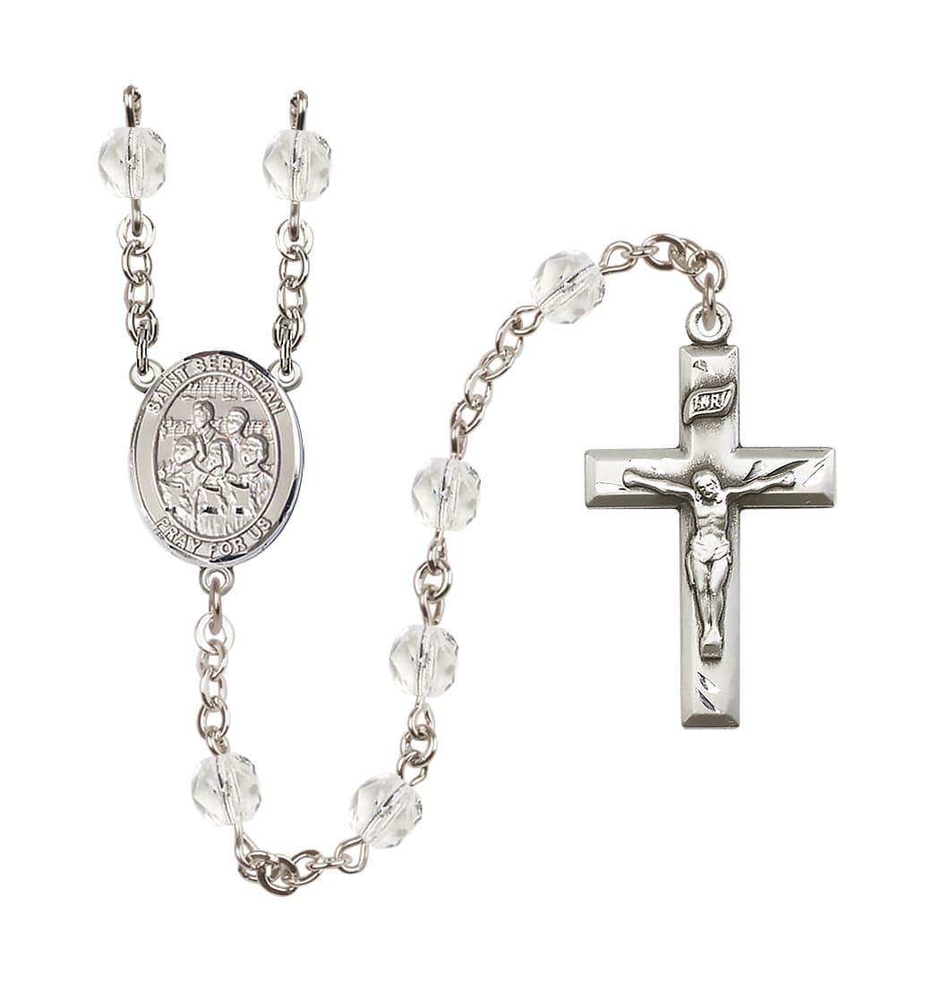 Bliss St Sebastian Choir 6mm Fire Polished April Crystal Birthstone Rosary,