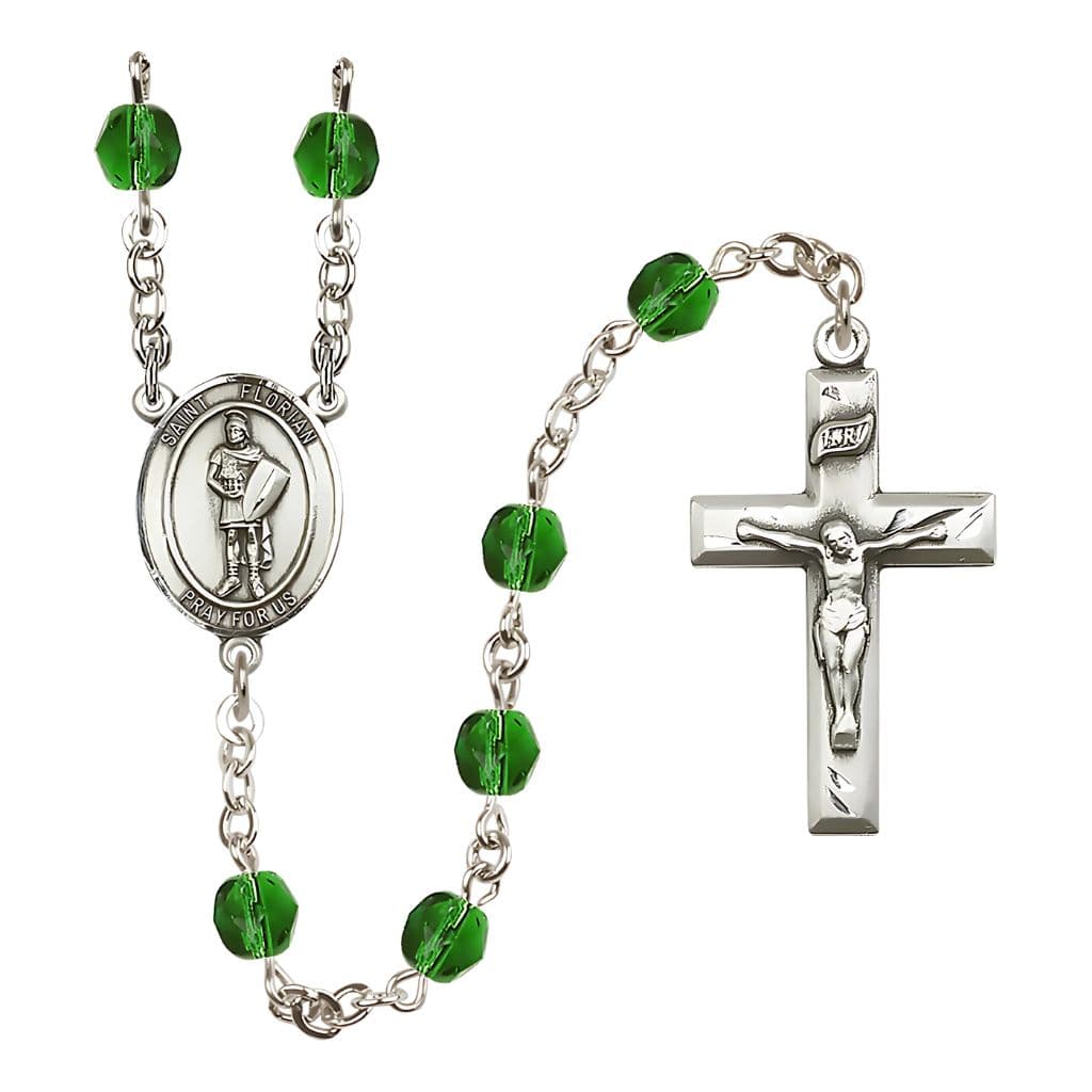 Bliss St Florian Fire Polished Birthstone Rosary,Emerald May Birthstone,