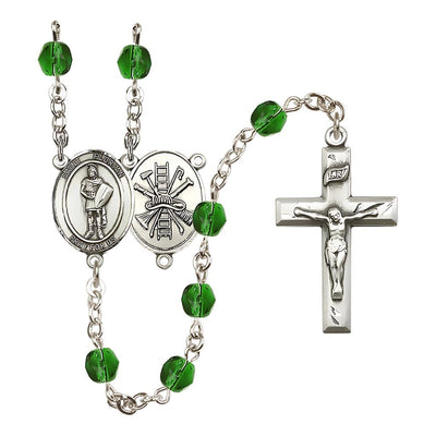St Florian Firefighter Center Fire Polished Birthstone Rosary, Birthstone May Emerald, Bliss Manufacturing