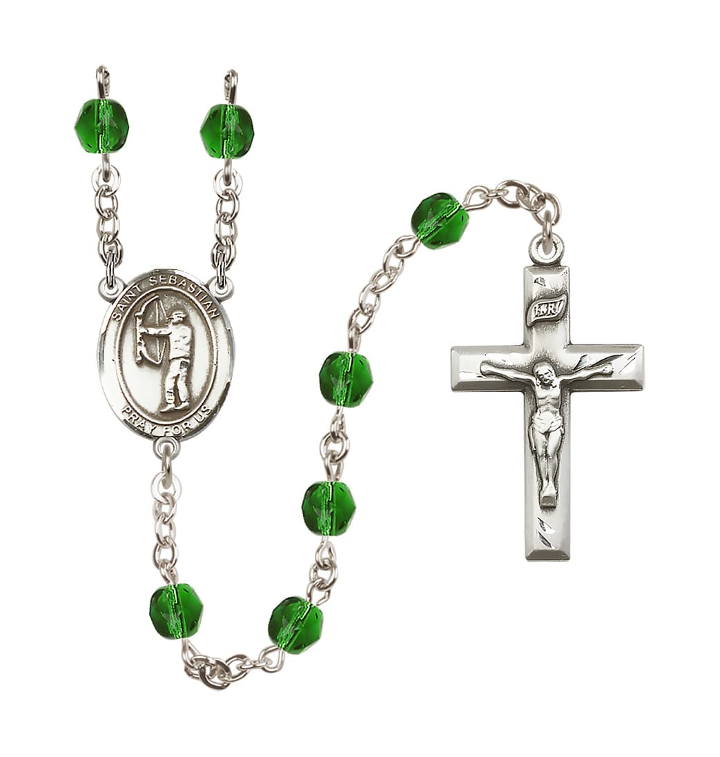 Bliss St Sebastian Archery 6mm Fire Polished Rosary in Emerald,