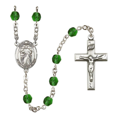 Divine Mercy May Birthstone Crystal Silver-Plated Rosary with 6mm Crystal Beads in Emerald, Bliss Manufacturing