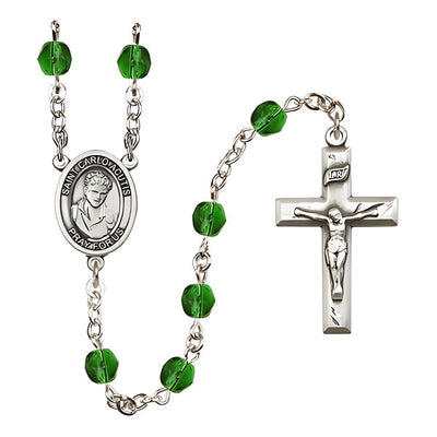 St. Carlo Acutis Birthstone Emerald Fire Polished Rosary, Bliss Manufacturing