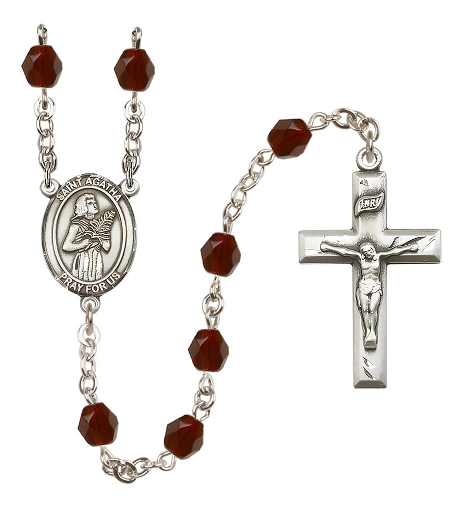 Bliss Small Child's St Agnes of Rome Birthstone Fire Polished Crystal Rosary in Garnet,