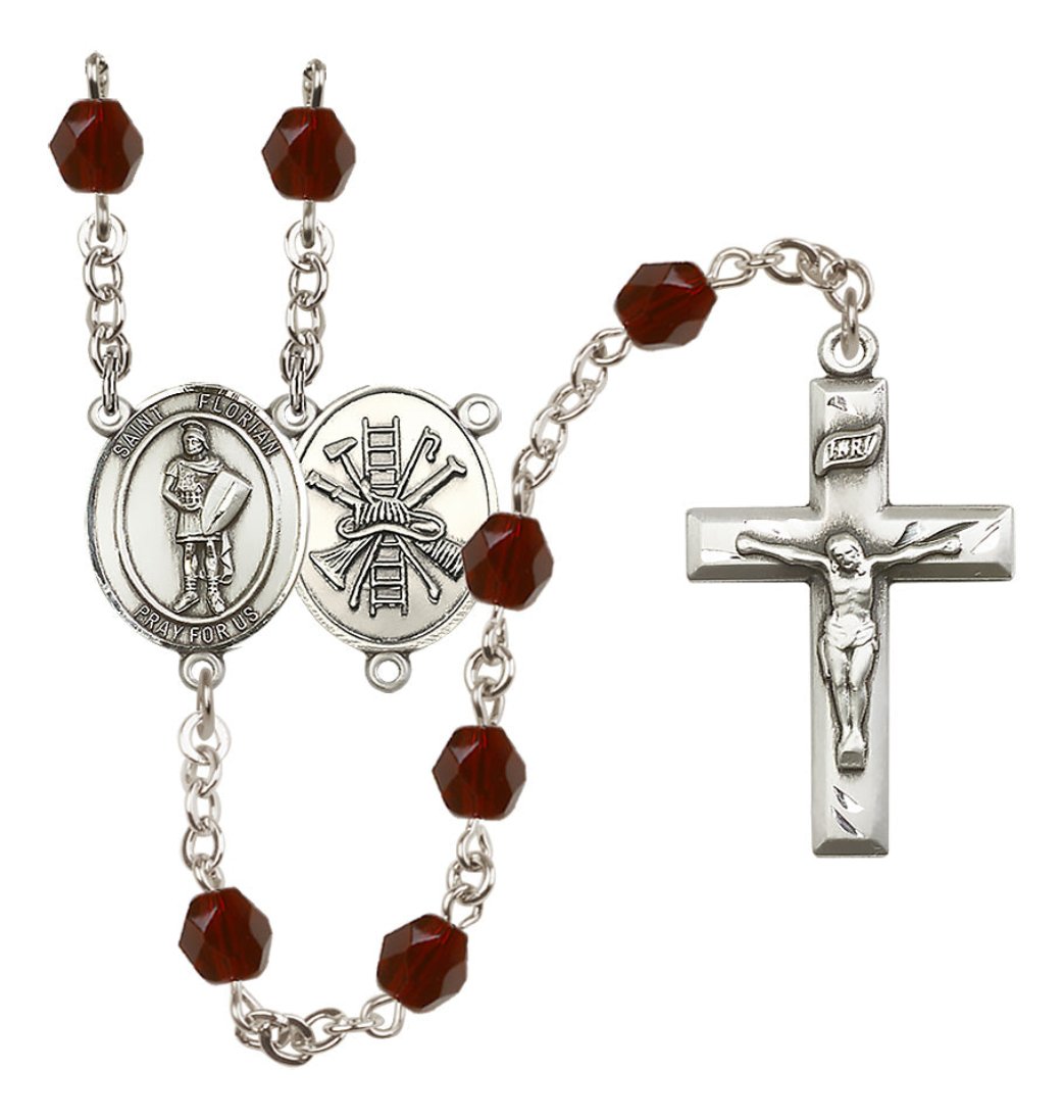 Bliss St Florian Firefighter Center Fire Polished Birthstone Rosary,Birthstone January Garnet,