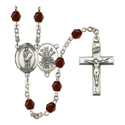 St Florian Firefighter Center Fire Polished Birthstone Rosary, Birthstone January Garnet, Bliss Manufacturing