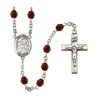 St. Joseph Rosary with Pewter Small Crucifix and Centerpiece, Birthstone 6mm Fire Polished Garnet Beads for January