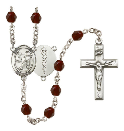 Silver Plated 6mm Fire Polished Saint Luke the Apostle / Doctor Rosary in Garnet, Bliss Manufacturing