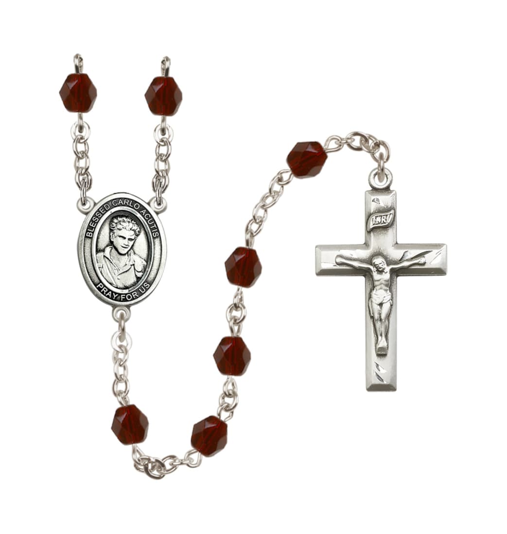 Bliss Child's Blessed Carlo Acutis Birthstone Crystal Rosary,Garnet/Jan,