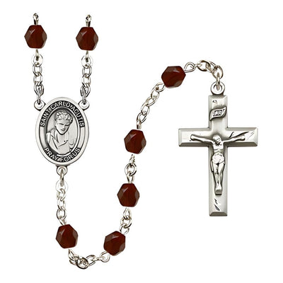 St. Carlo Acutis Birthstone Garnet Fire Polished Rosary, Bliss Manufacturing