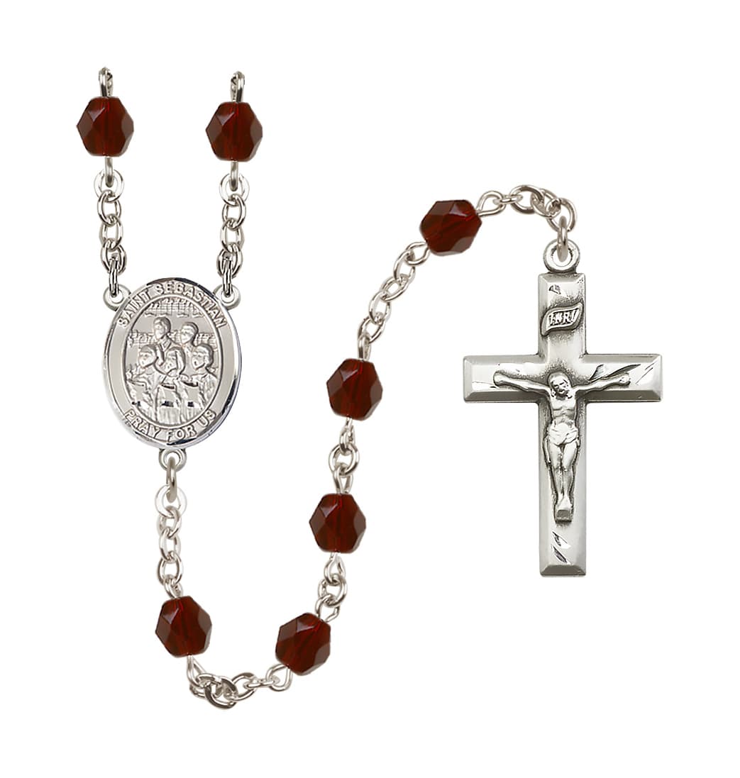 Bliss St Sebastian Choir 6mm Fire Polished Garnet/Jan Birthstone Rosary,