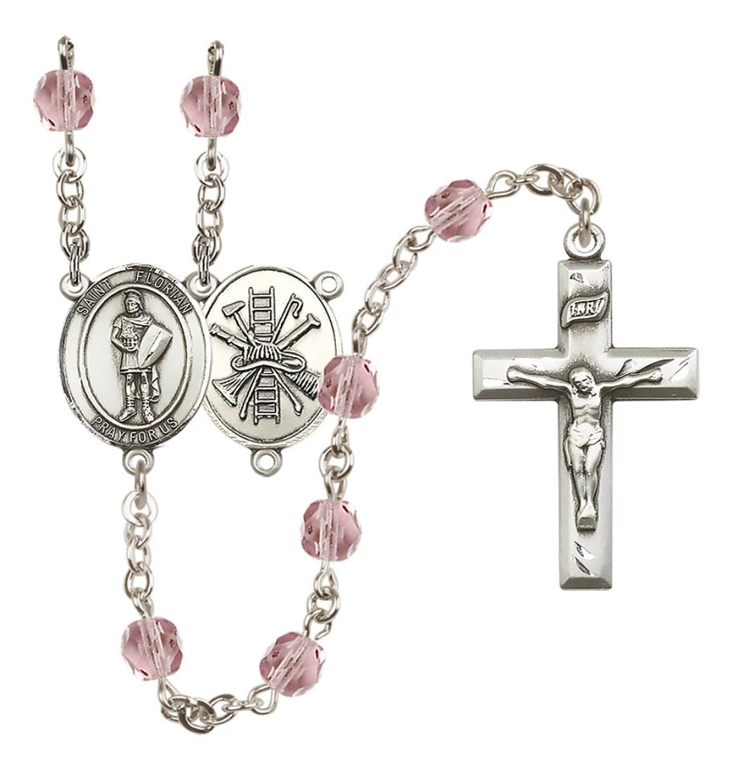 Bliss St Florian Firefighter Center Fire Polished Birthstone Rosary,Birthstone Light Amethyst June,