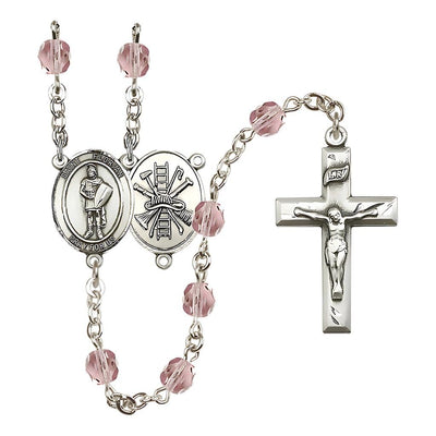 St Florian Firefighter Center Fire Polished Birthstone Rosary, Birthstone Light Amethyst June, Bliss Manufacturing