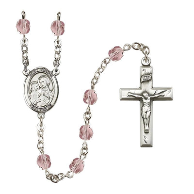 St. Joseph Rosary with Pewter Small Crucifix and Centerpiece, Birthstone 6mm Fire Polished Light Amethyst Beads for June