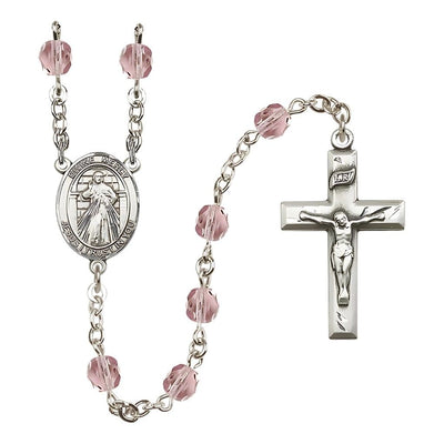 Divine Mercy June Birthstone Crystal Silver-Plated Rosary with 6mm Crystal Beads in Light Amethyst, Bliss Manufacturing