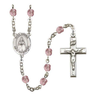 Spanish Rosa Mystica Rosary with 14kt Gold Traditional Crucifix and Centerpiece, Birthstone 6mm Austrian Crystal Light Amethyst Beads for June