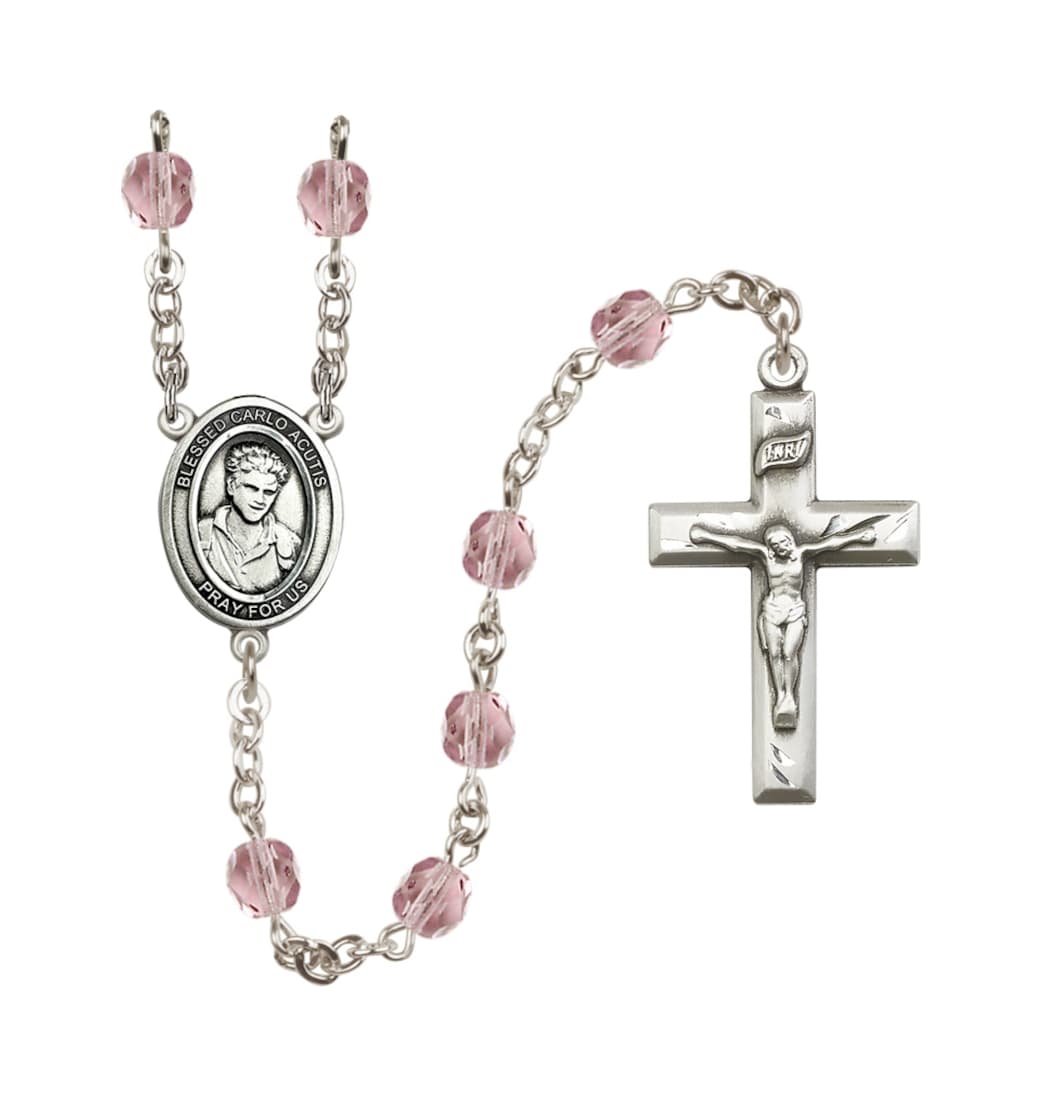 Bliss Child's Blessed Carlo Acutis Birthstone Crystal Rosary,Light Amethyst/June,