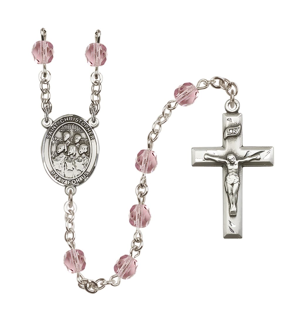 Bliss St Christopher Choir Light Amethyst 6mm Fire Polished Rosary,