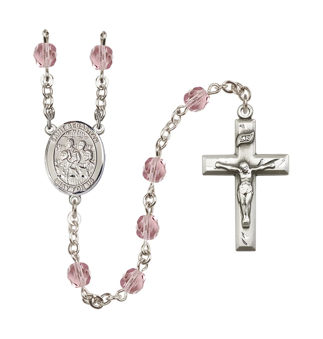 Bliss St Sebastian Choir 6mm Fire Polished Light Amethyst June Birthstone Rosary,