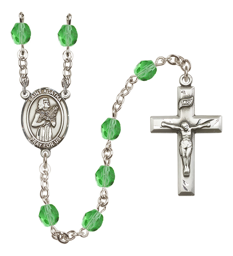 Bliss Small Child's St Agnes of Rome Birthstone Fire Polished Crystal Rosary in Peridot,