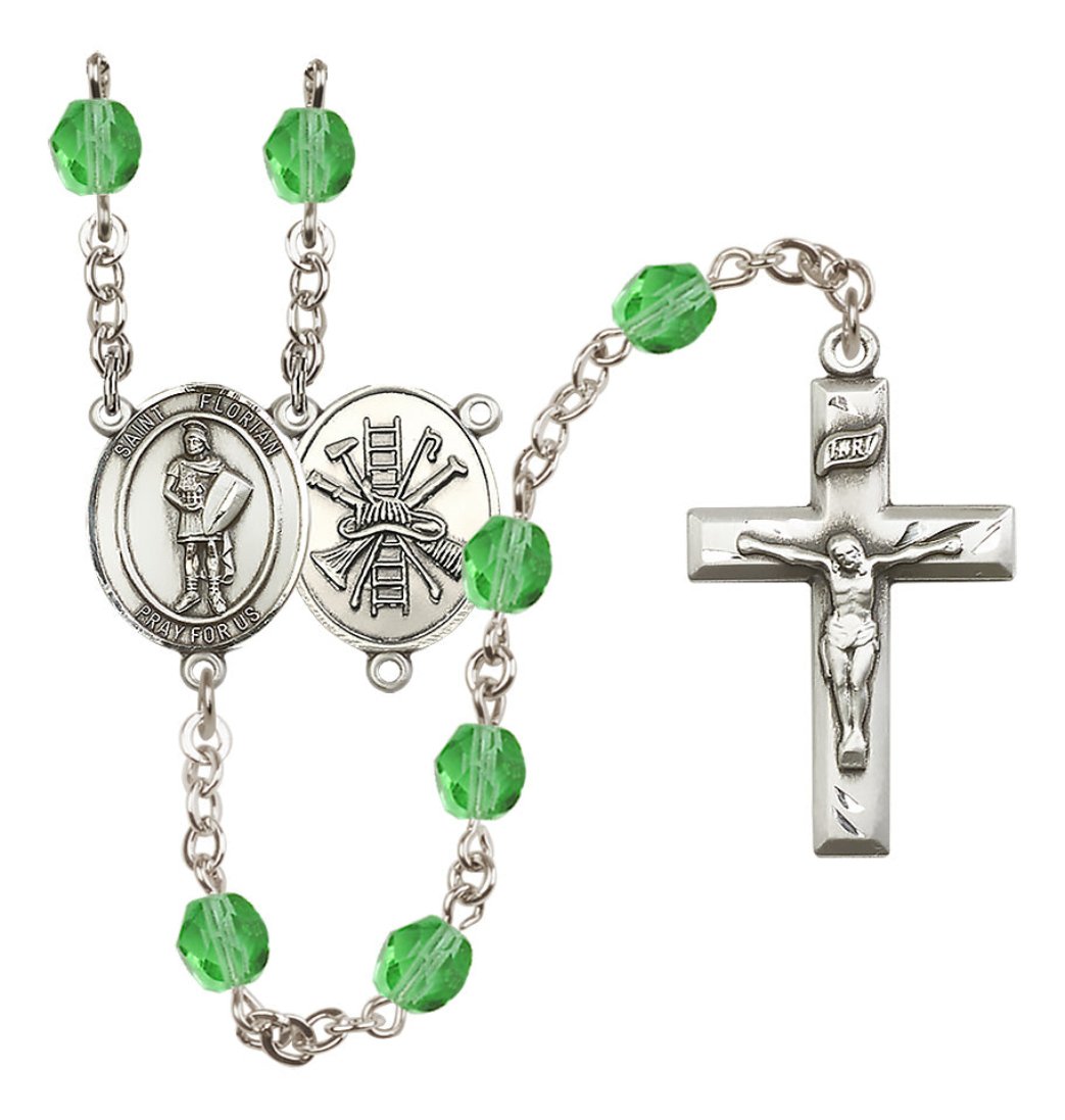 Bliss St Florian Firefighter Center Fire Polished Birthstone Rosary,Birthstone Peridot August,