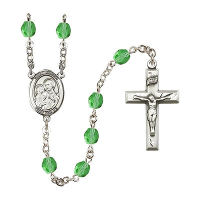 St. Joseph Rosary with Pewter Small Crucifix and Centerpiece, Birthstone 6mm Fire Polished Peridot Beads for August