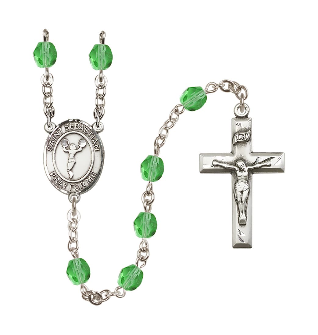 Bliss St Sebastian Cheerleading 6mm Aug/Peridot Fire Polished Rosary