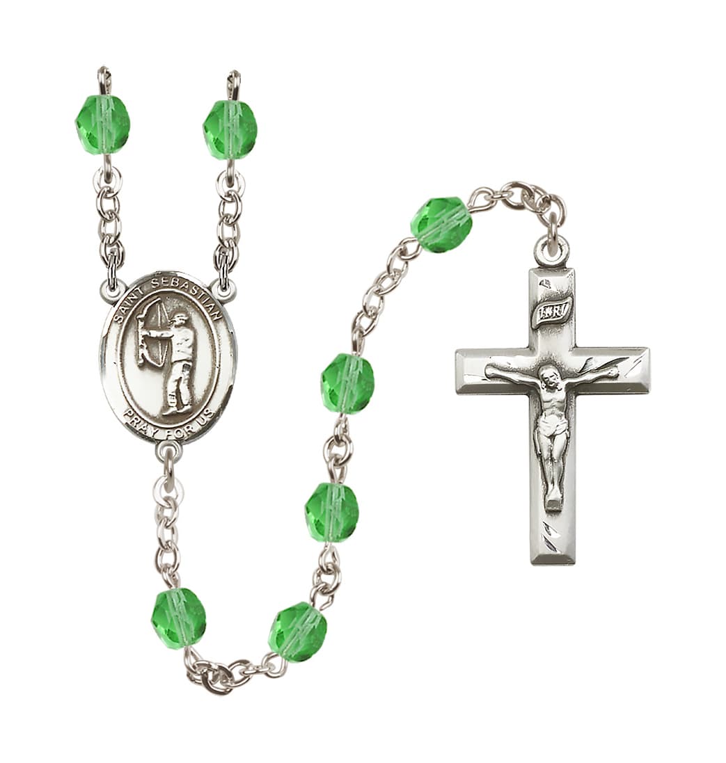 Bliss St Sebastian Archery 6mm Fire Polished Rosary in August/Peridot,