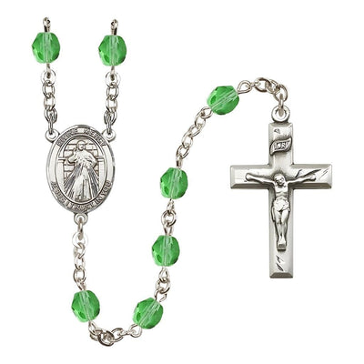 Divine Mercy Peridot Birthstone Crystal Silver-Plated Rosary with 6mm Crystal Beads, Bliss Manufacturing