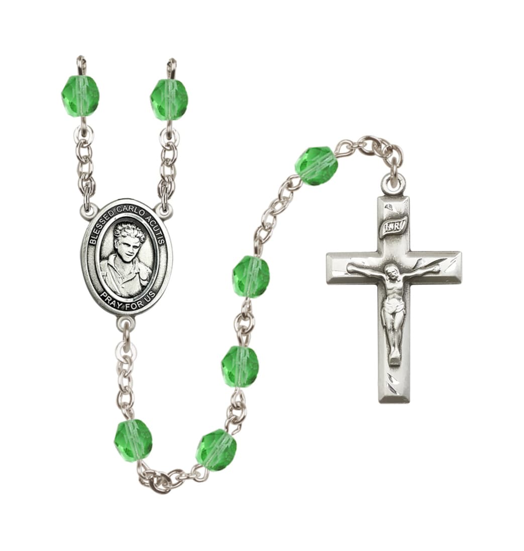 Bliss Child's Blessed Carlo Acutis Birthstone Crystal Rosary,Peridot/August,